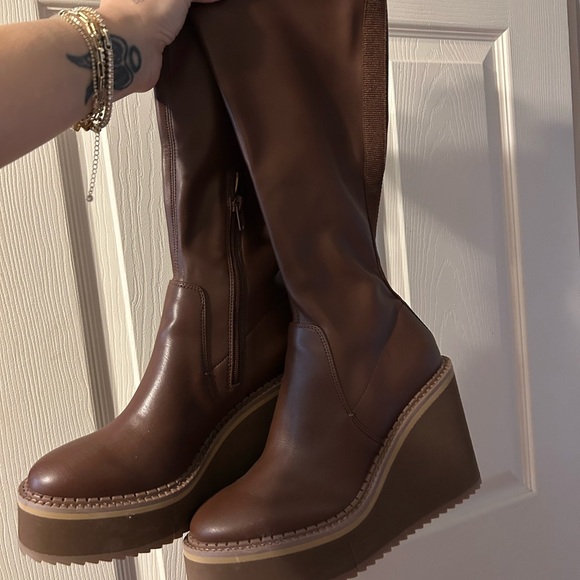 Shoes - Never worn faux leather Brown Wedge Boots 7.5